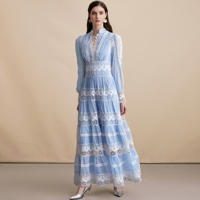 French Lace Embroidered Maxi Dress