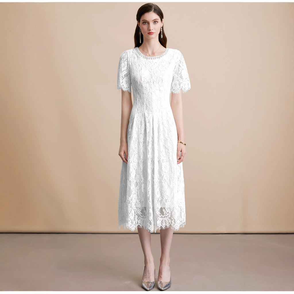 Pearl Rhinestone Lace Dress