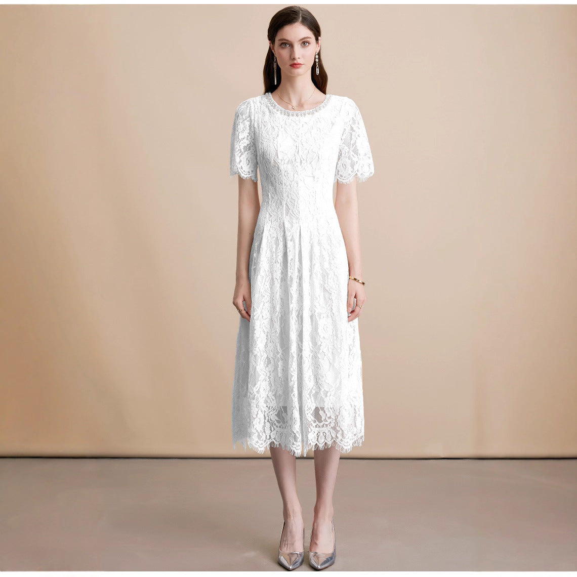 Pearl Rhinestone Lace Dress