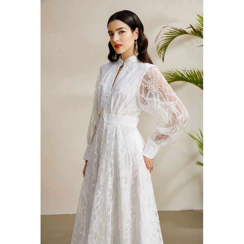 Court V-Neck Lantern Sleeve Dress