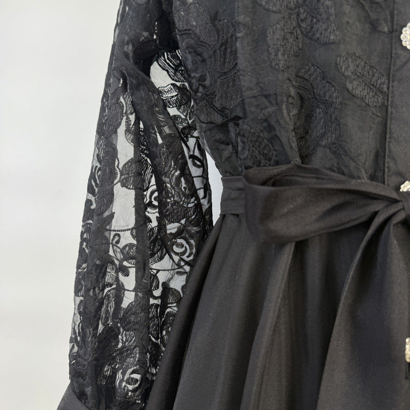 Lace Embroidered Collar Maxi Dress