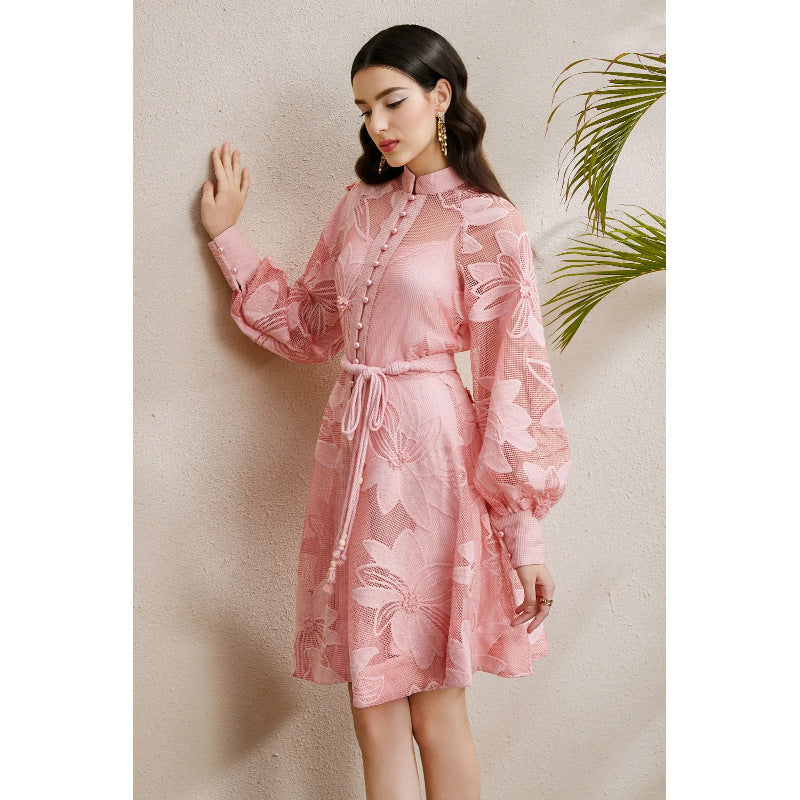 3D Lace Lantern Sleeve Dress