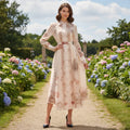 Map Print Belted Maxi Dress
