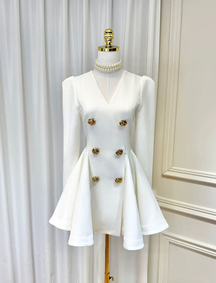 Double Breasted Pleated Mini Dress