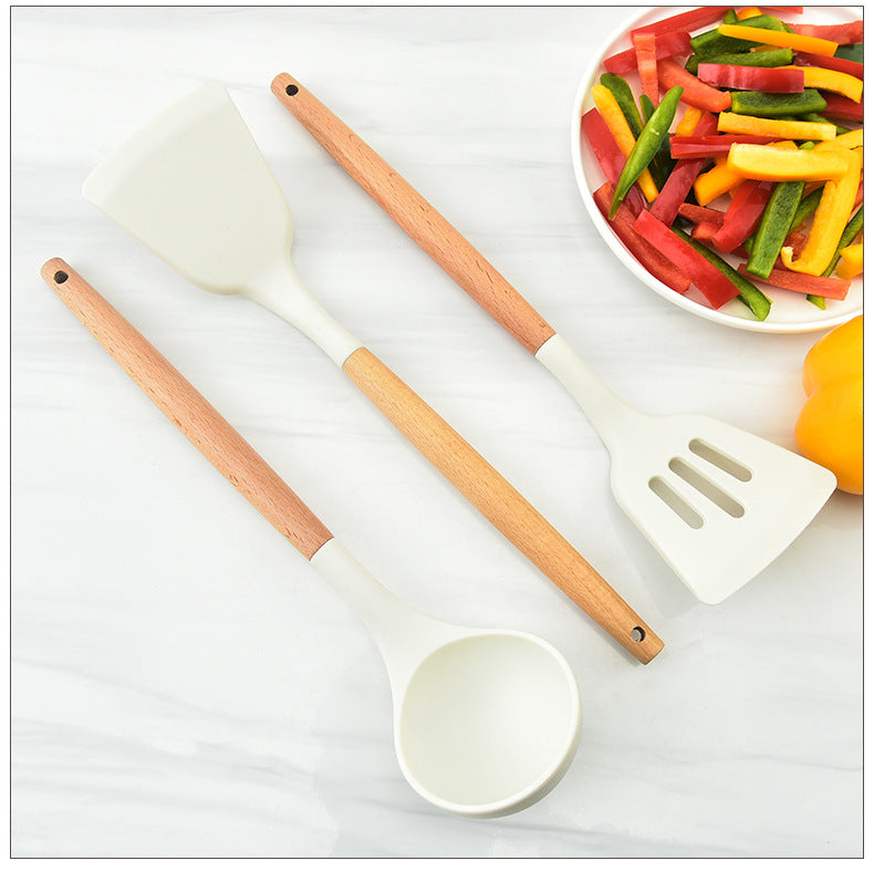 3-Piece Silicone Cooking Utensil Set with Beech Wood Handles