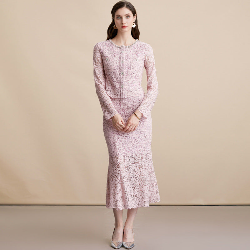 French Rhinestone Lace Skirt Set