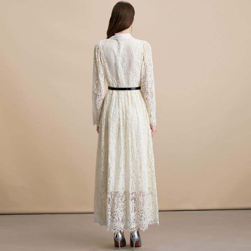 Slim Fit Lace Belted Maxi Dress
