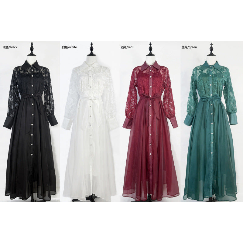 Lace Embroidered Collar Maxi Dress