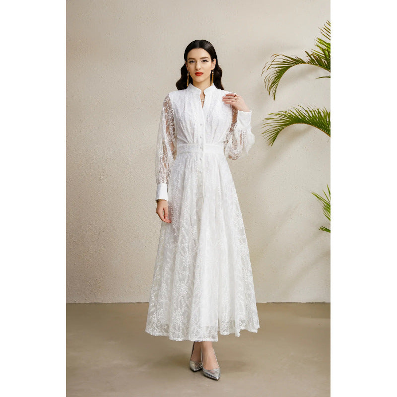 Court V-Neck Lantern Sleeve Dress