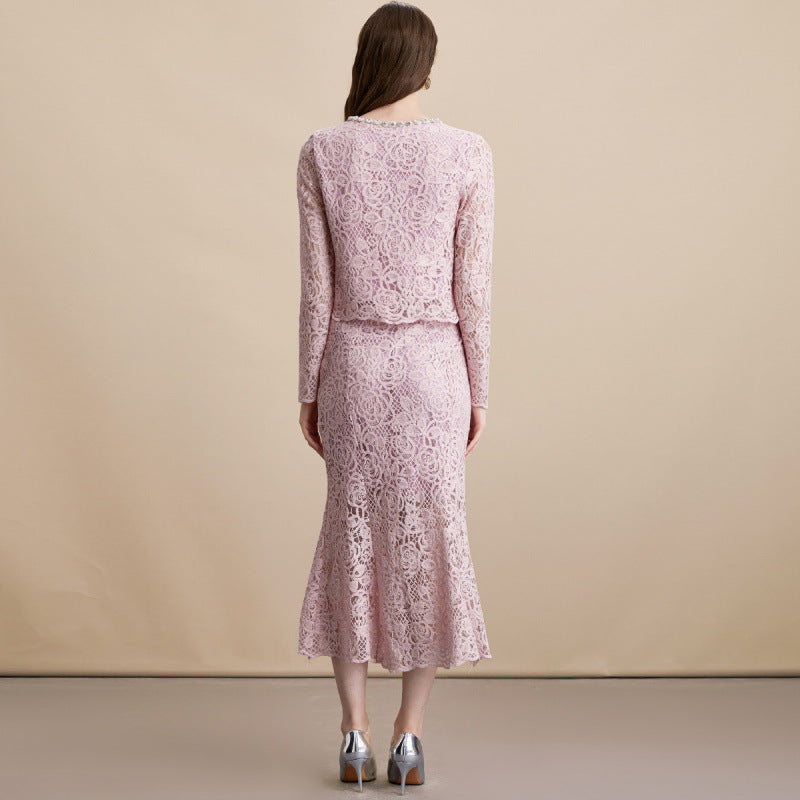 French Rhinestone Lace Skirt Set