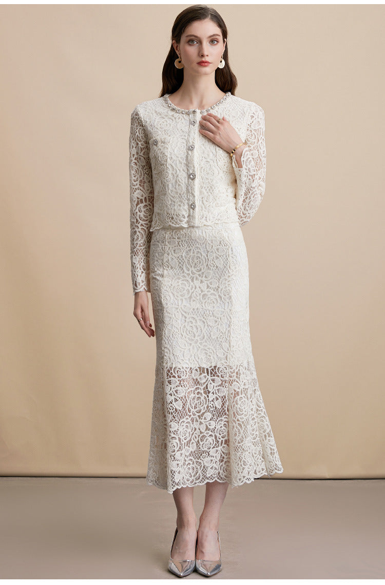 French Rhinestone Lace Skirt Set