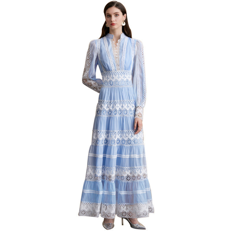 French Lace Embroidered Maxi Dress