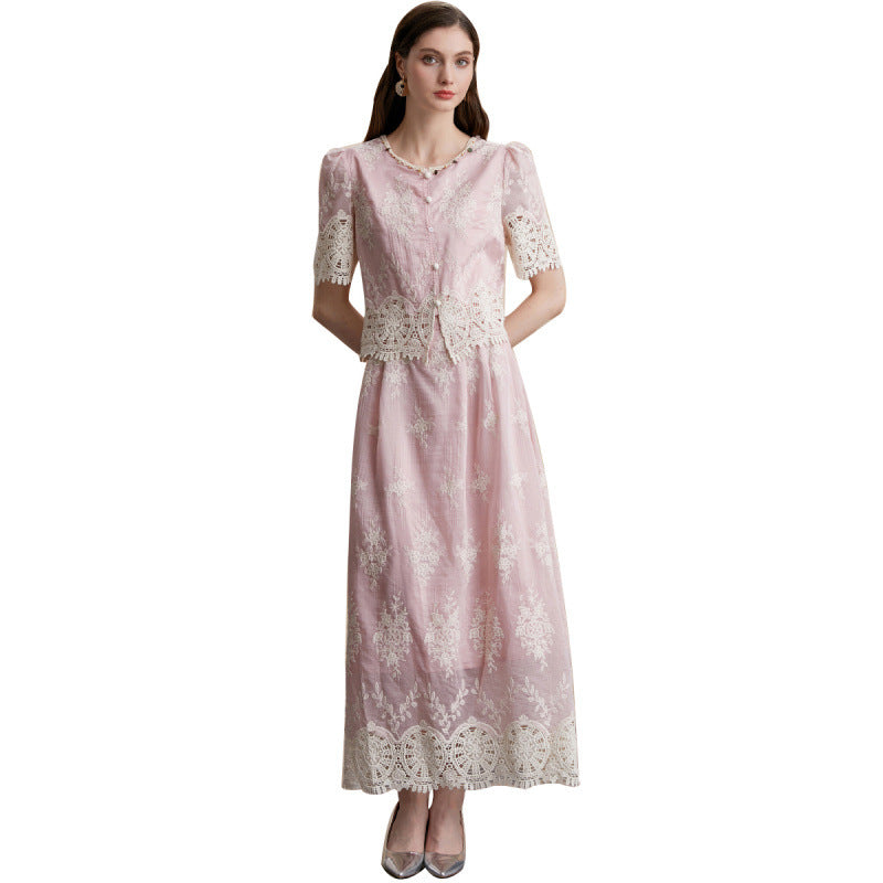 Lace Embroidered Vest Skirt Set
