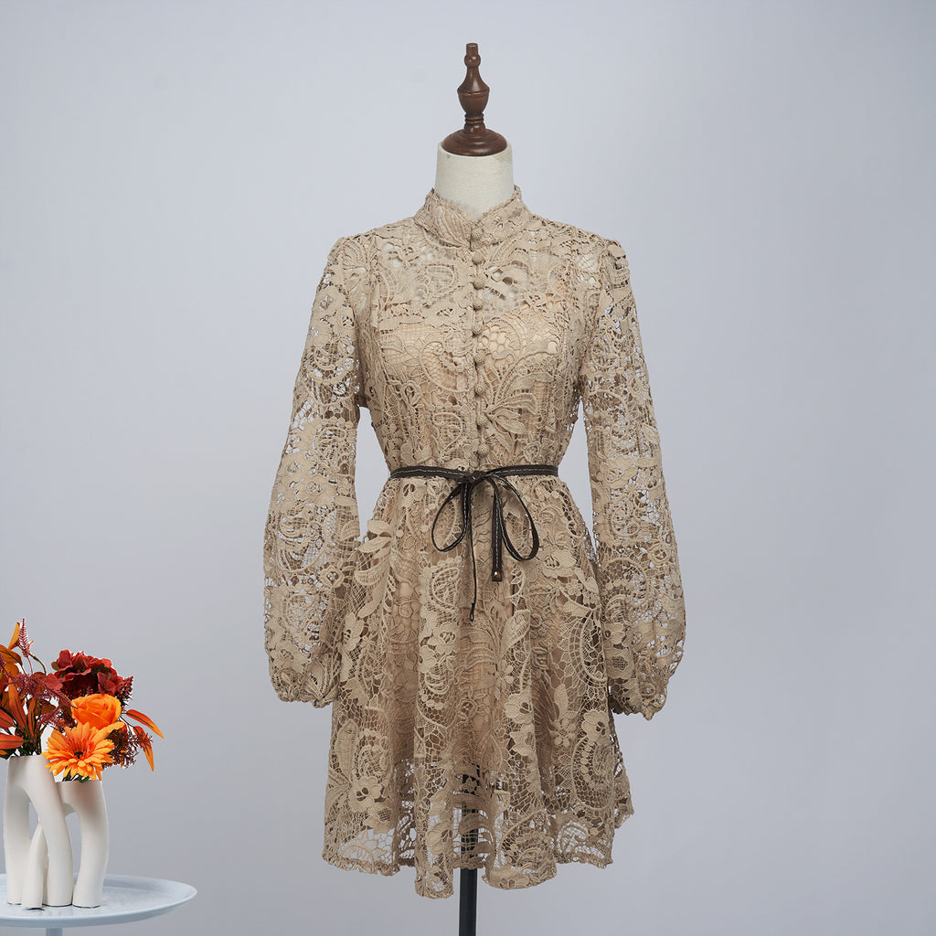 Lace Embroidered Waist Dress