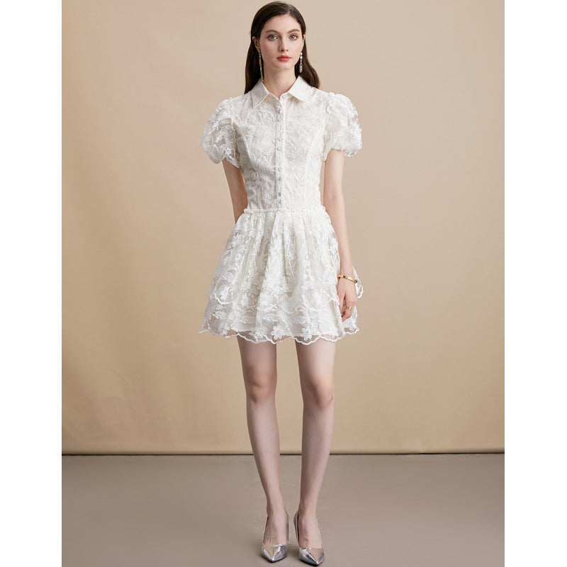 Embroidered Puff Sleeve Princess Dress