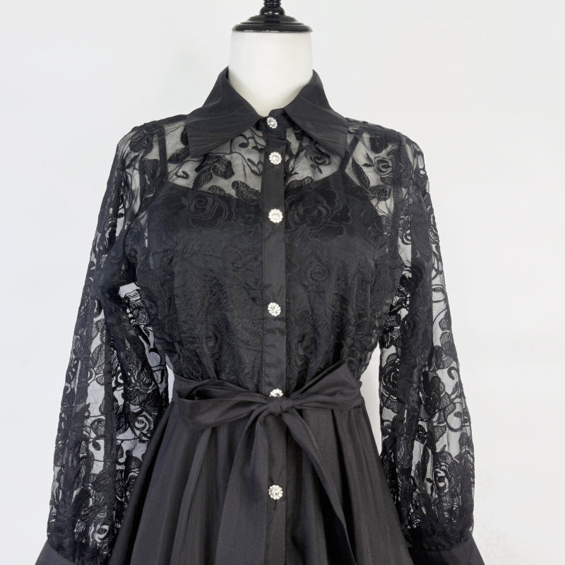 Lace Embroidered Collar Maxi Dress