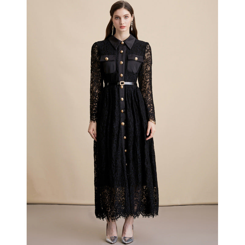 Elegant Lace Belted Maxi Dress