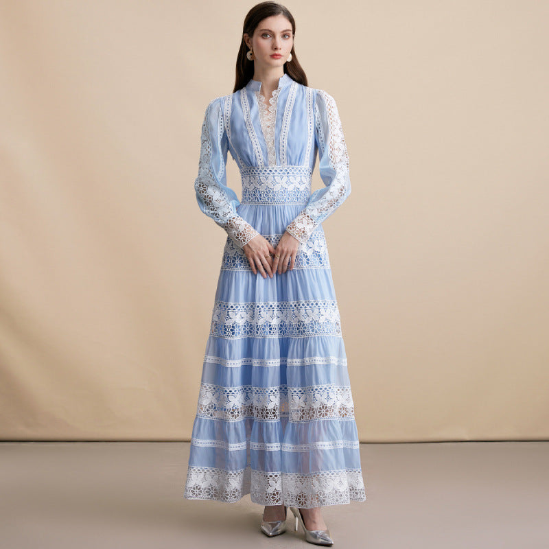 French Lace Embroidered Maxi Dress
