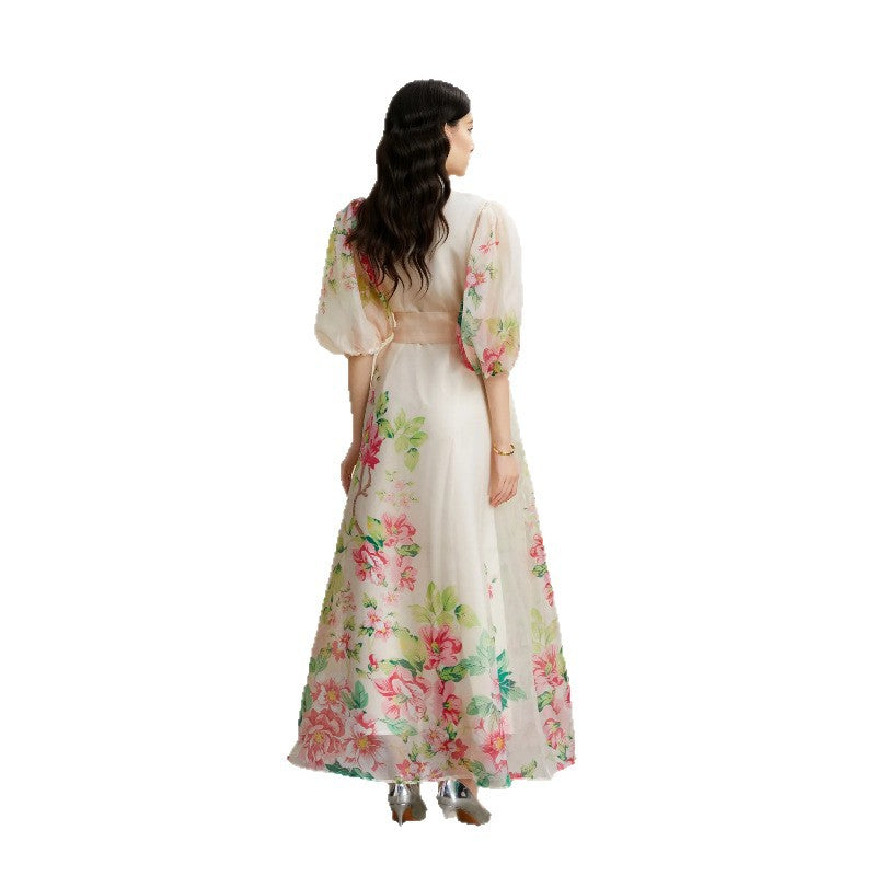 3D Floral V-Neck Maxi Dress