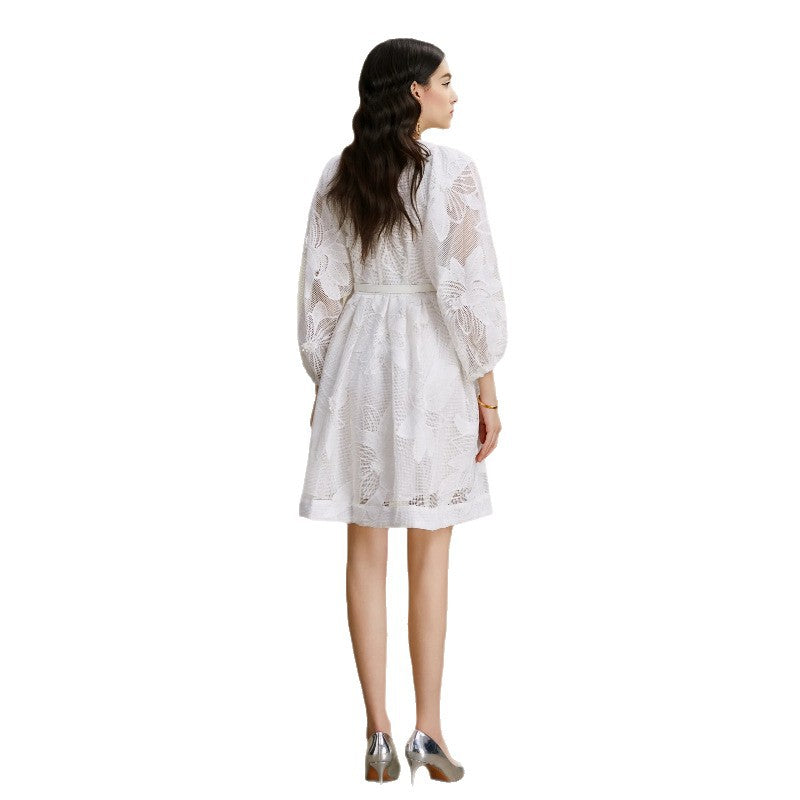 3D Floral Lace Puff Sleeve Mini Dress