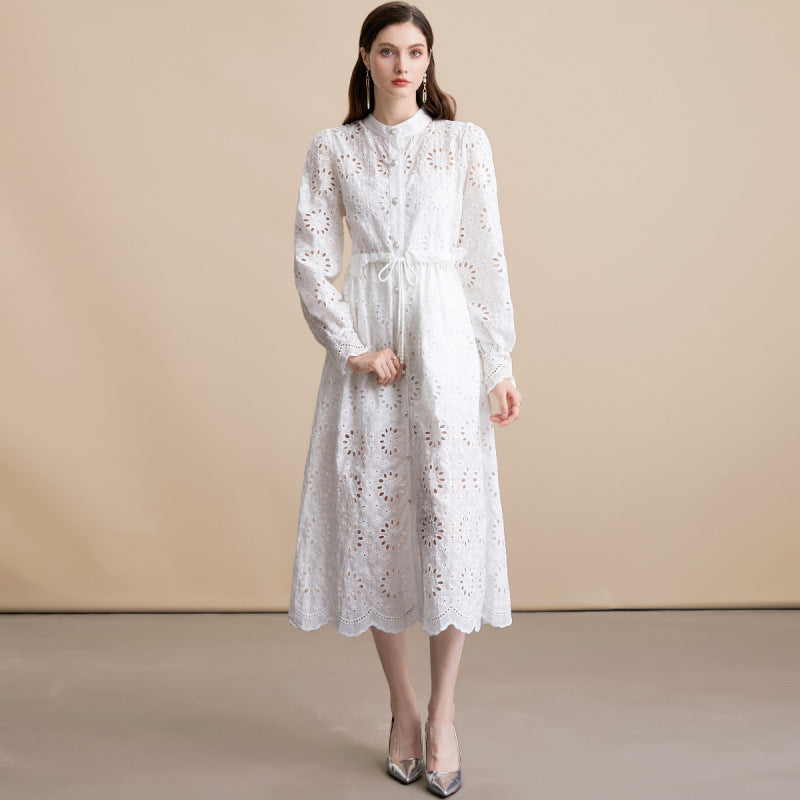 White Lace Hollow-Out Dress Set
