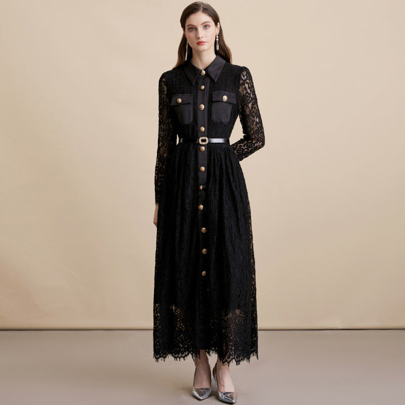 Elegant Lace Belted Maxi Dress
