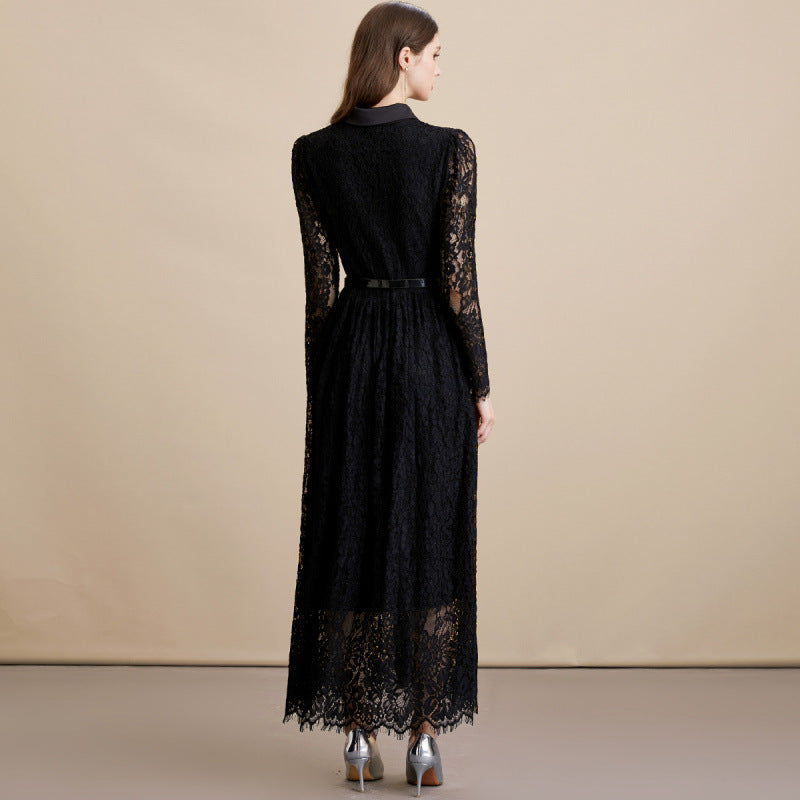 Elegant Lace Belted Maxi Dress