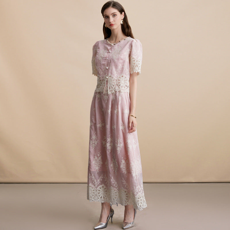 Lace Embroidered Vest Skirt Set