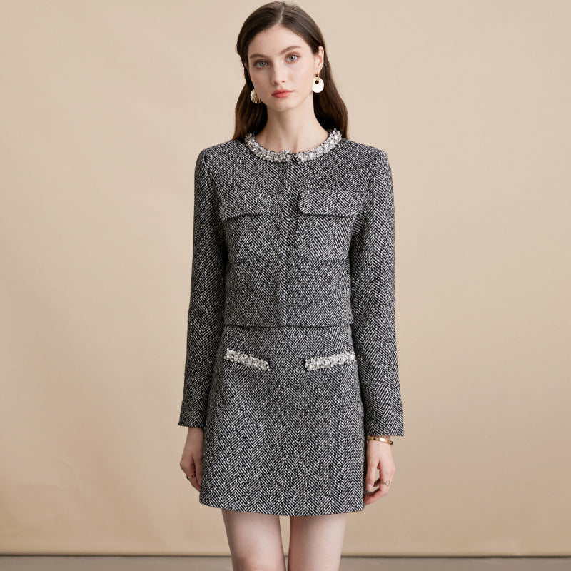 Grey Tweed Jacket Skirt Set