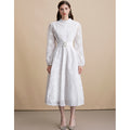 Lace Embroidered Belted Midi Dress