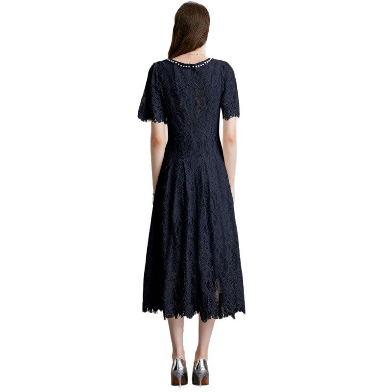 Black Pearl Rhinestone Lace Dress