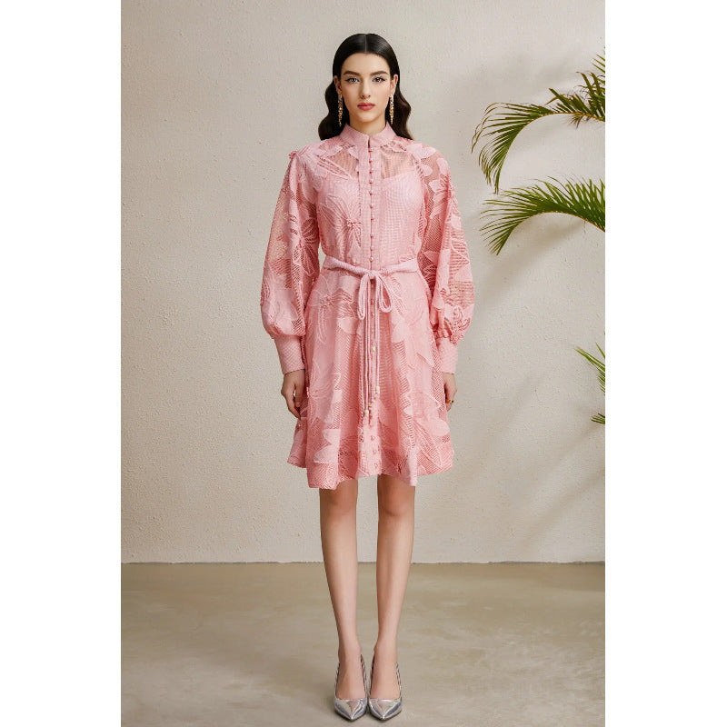 3D Lace Lantern Sleeve Dress