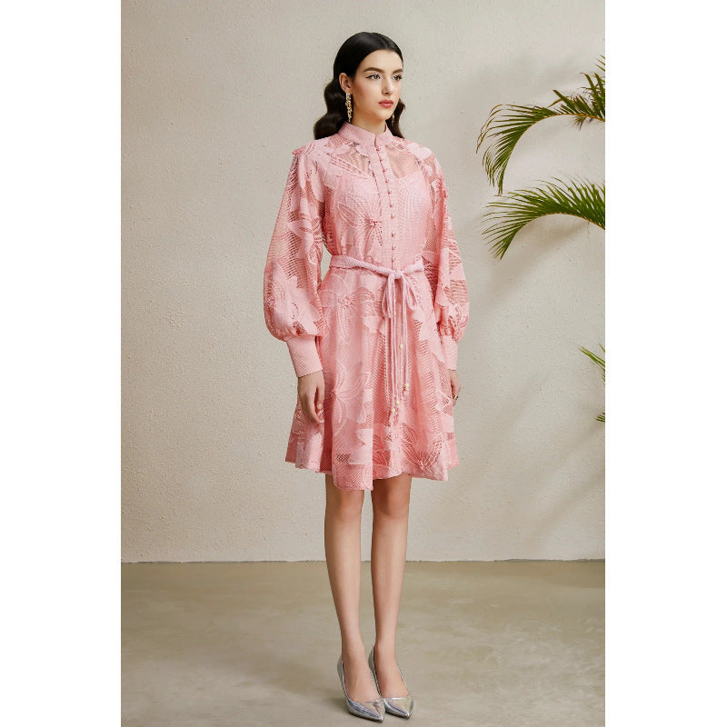 3D Lace Lantern Sleeve Dress
