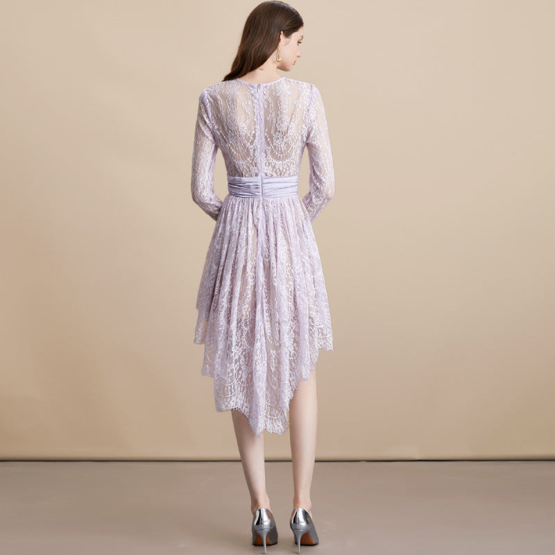 Sheer Lace Irregular Hem Dress