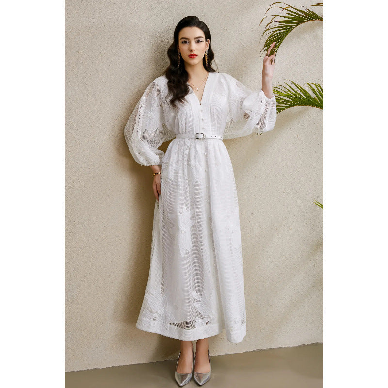 3D Floral Lace Vacation Maxi Dress