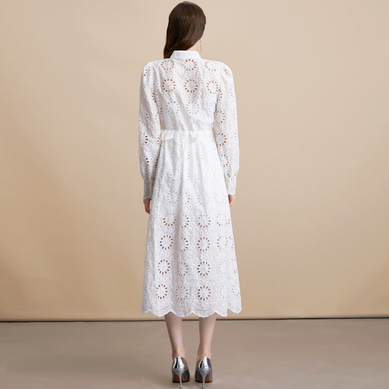 White Lace Hollow-Out Dress Set