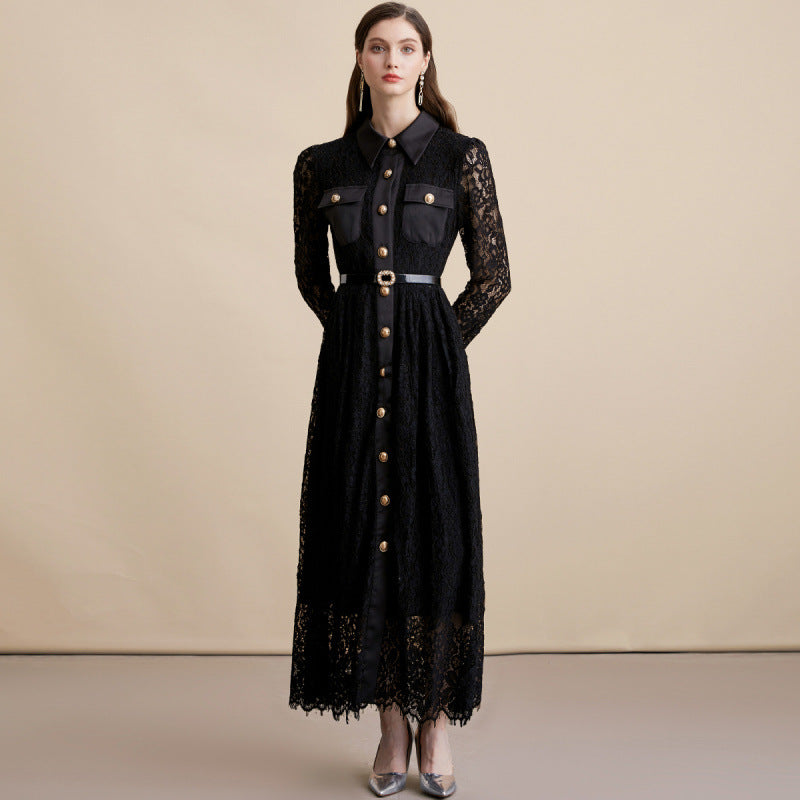 Elegant Lace Belted Maxi Dress