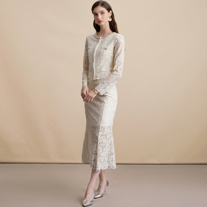 Rhinestone Lace Top Skirt Set