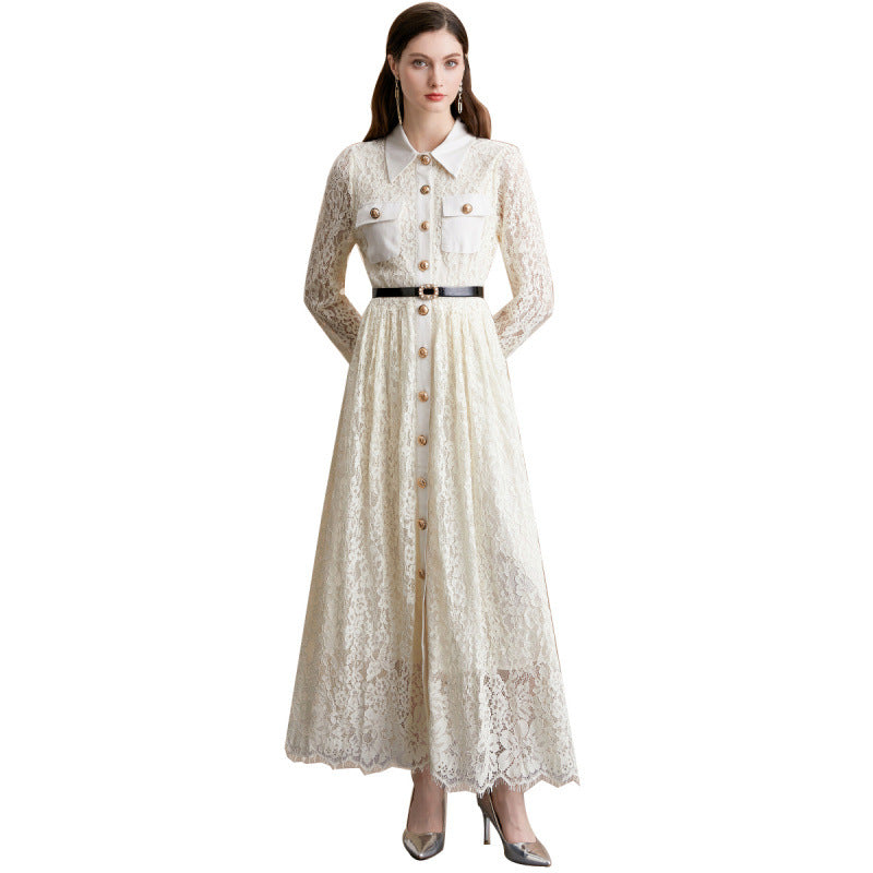Slim Fit Lace Belted Maxi Dress
