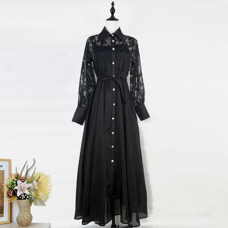 Lace Embroidered Collar Maxi Dress