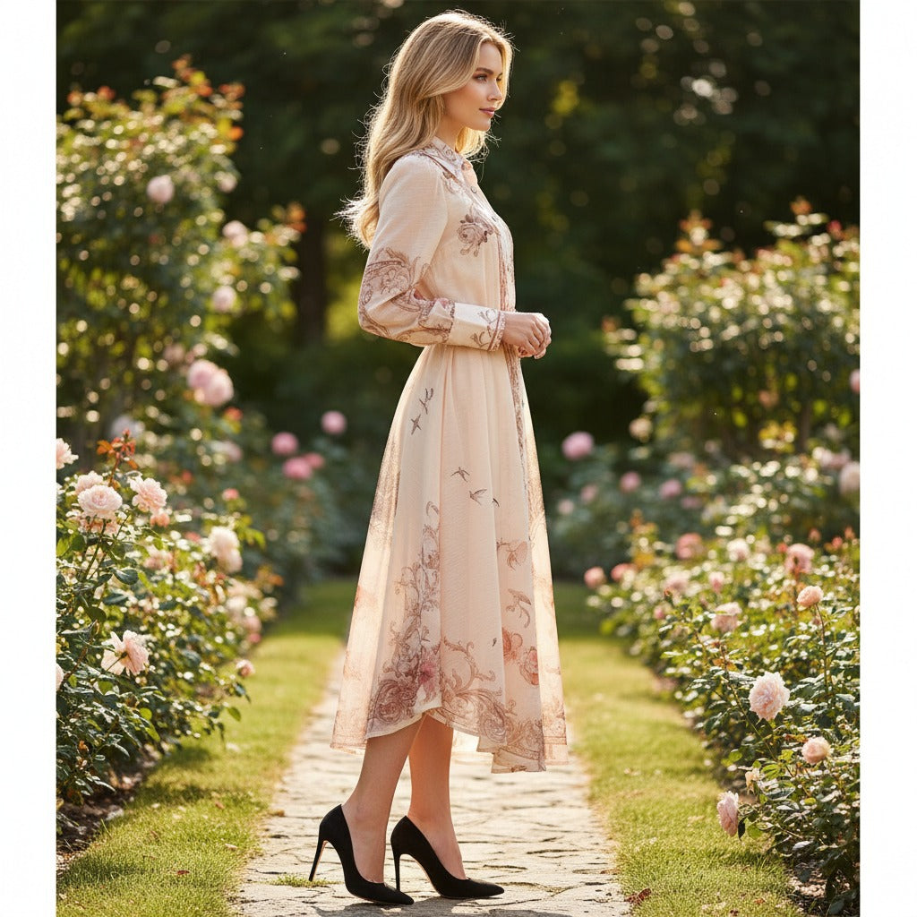 Map Print Belted Maxi Dress