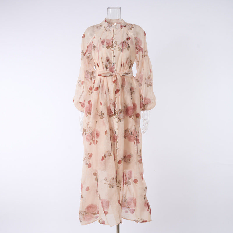 Printed Button Maxi Dress Set