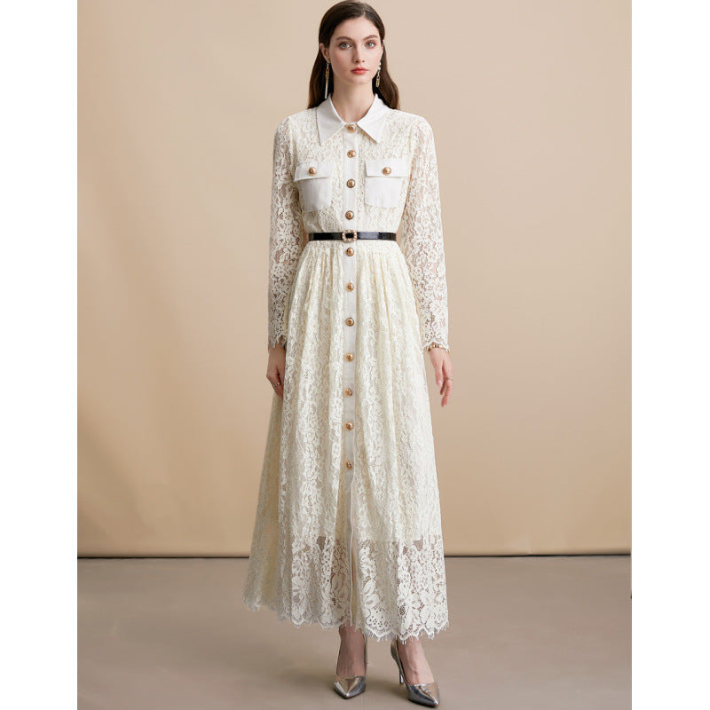 Slim Fit Lace Belted Maxi Dress