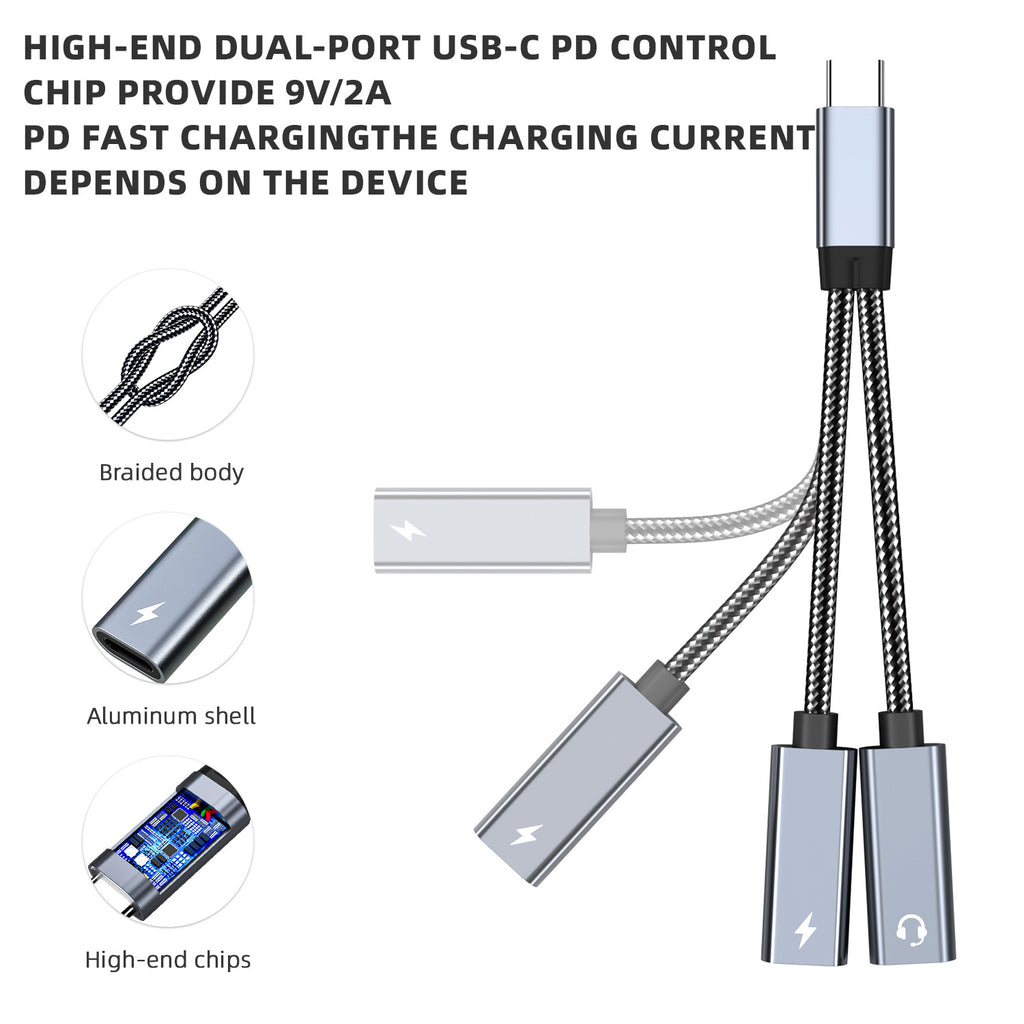 2-in-1 Type-C to 3.5mm Headphone Adapter