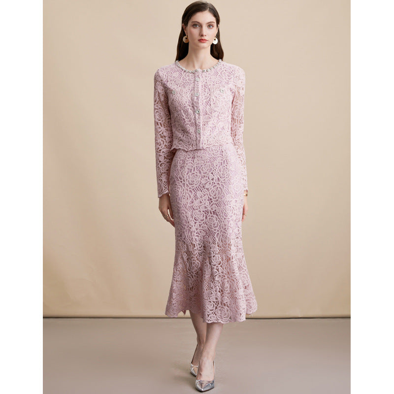 French Rhinestone Lace Skirt Set