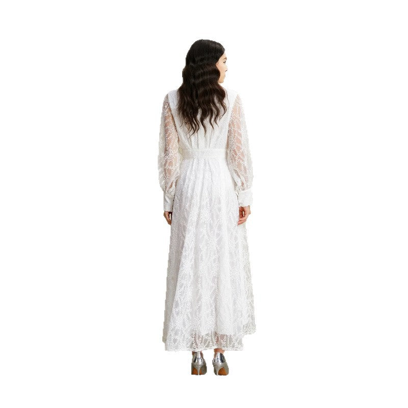 Court V-Neck Lantern Sleeve Dress