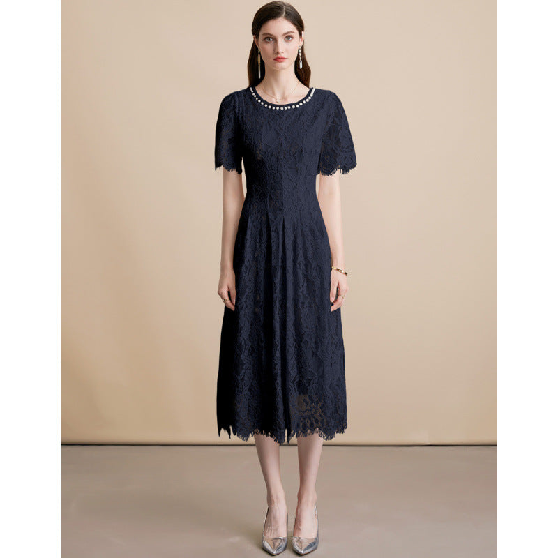 Black Pearl Rhinestone Lace Dress