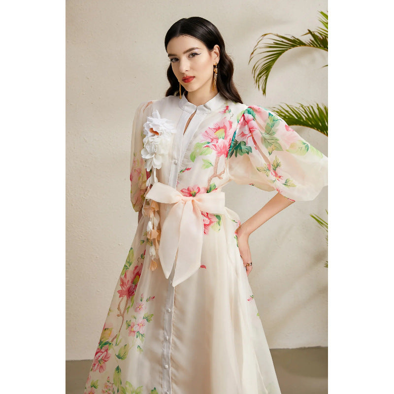 3D Floral V-Neck Maxi Dress
