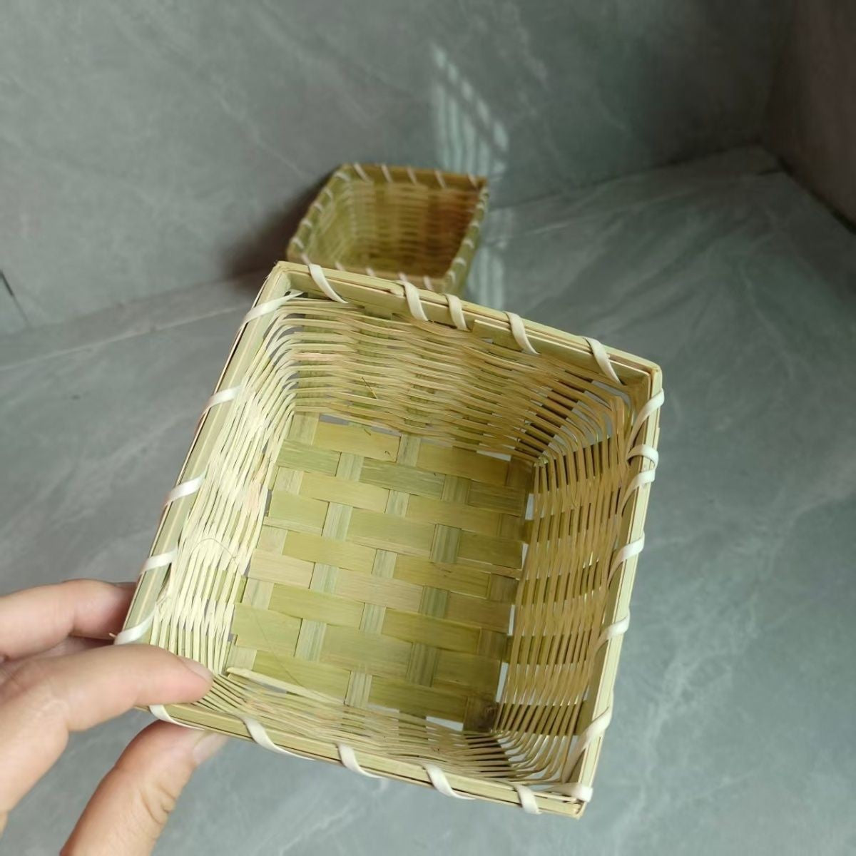 Bamboo Basket Fruit Plate Hand-Woven Bamboo Basket Restaurant Small Storage Ingredient Basket Vegetable Basket Household Bamboo Basket Bean Sprout Box Bamboo