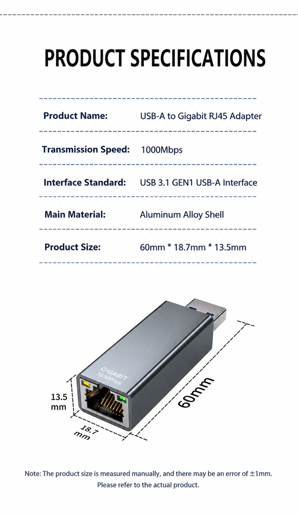 USB 3.0 to RJ45 Gigabit Ethernet Adapter